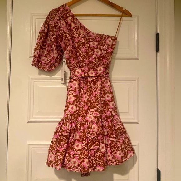 NWT Women’s Jason Wu Lilac Brown Multi Floral One Shoulder Belted Dress Size XS - Picture 3 of 6